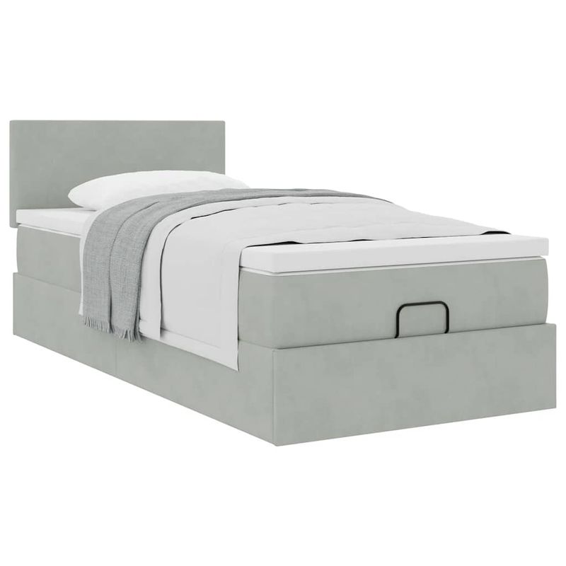 Casa si Gradina - Mobilier - Paturi si accesorii - Paturi - Cadru de pat otoman cu saltea Gri deschis 100x200cm catifea - Infinity.ro