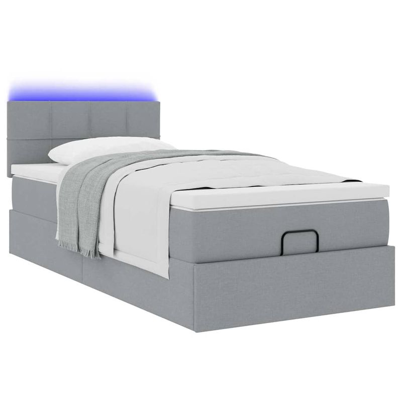 Casa si Gradina - Mobilier - Paturi si accesorii - Paturi - Pat otoman cu saltea tesatura gri deschis 90x200 cm, model cu blocuri pătrate - Infinity.ro
