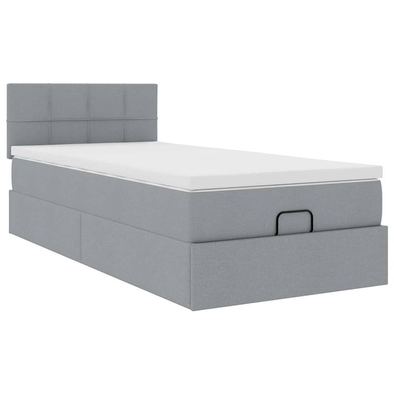 Casa si Gradina - Mobilier - Paturi si accesorii - Paturi - Pat otoman cu saltea tesatura gri deschis 90x200 cm, model cu blocuri pătrate - Infinity.ro