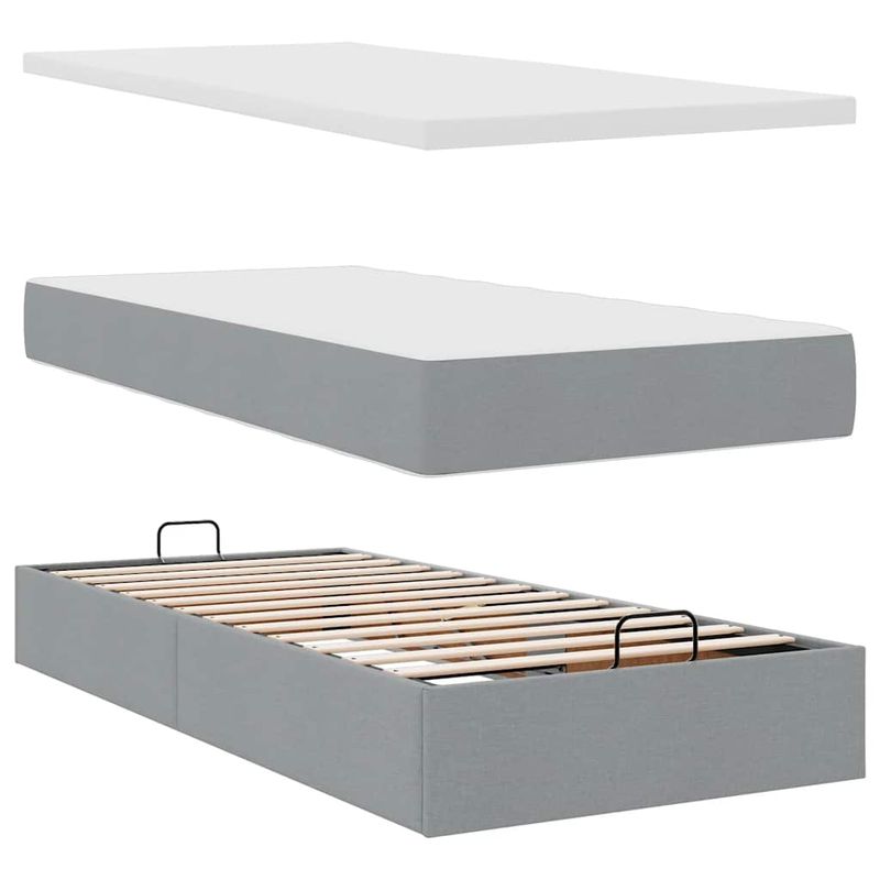Casa si Gradina - Mobilier - Paturi si accesorii - Paturi - Pat otoman cu saltea tesatura gri deschis 90x200 cm, model cu blocuri pătrate - Infinity.ro