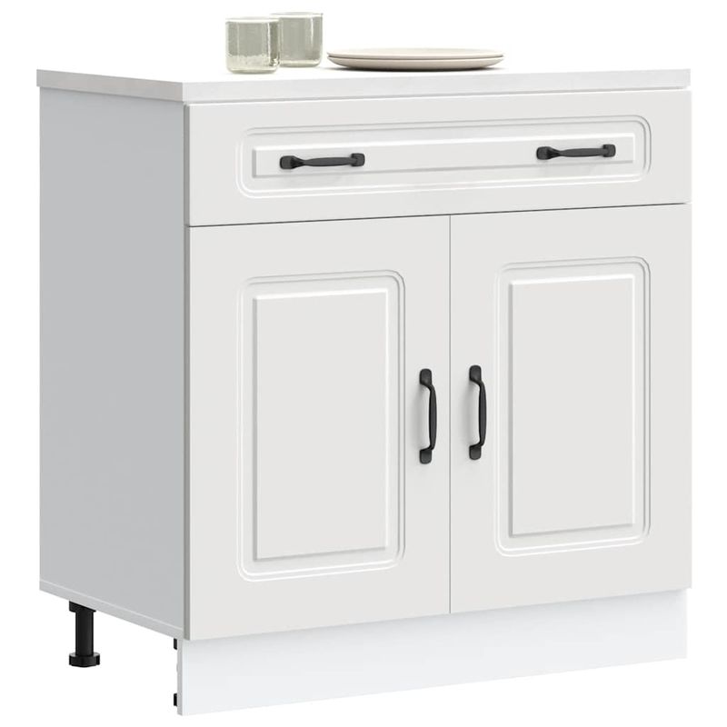 Casa si Gradina - Mobilier - Comode si corpuri - Corpuri bucatarie - Dulap de baza de bucatarie „Kalmar” din lemn prelucrat alb, model 1x dulap inferior (2 uși 1 sertar), mărime 80x46x81.5 cm - Infinity.ro