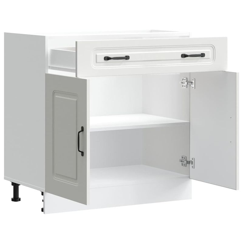 Casa si Gradina - Mobilier - Comode si corpuri - Corpuri bucatarie - Dulap de baza de bucatarie „Kalmar” din lemn prelucrat alb, model 1x dulap inferior (2 uși 1 sertar), mărime 80x46x81.5 cm - Infinity.ro