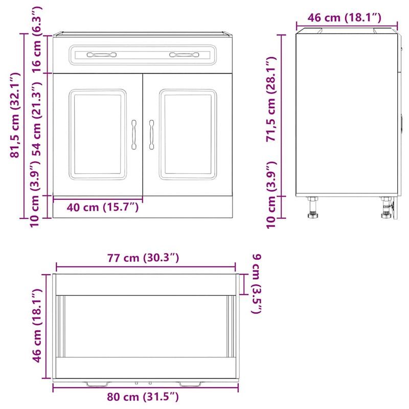 Casa si Gradina - Mobilier - Comode si corpuri - Corpuri bucatarie - Dulap de baza de bucatarie „Kalmar” din lemn prelucrat alb, model 1x dulap inferior (2 uși 1 sertar), mărime 80x46x81.5 cm - Infinity.ro