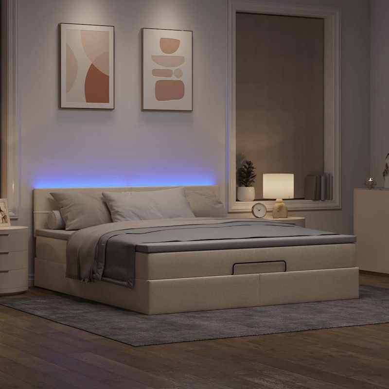 Casa si Gradina - Mobilier - Paturi si accesorii - Paturi - Cadru de pat otoman cu saltea crem 160x200cm stofa - Infinity.ro