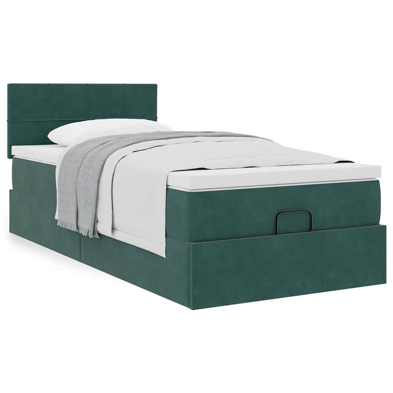 Casa si Gradina - Mobilier - Paturi si accesorii - Paturi - Cadru de pat otoman cu saltea verde inchis 80x200cm catifea - Infinity.ro