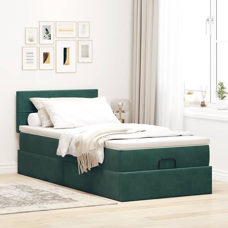Casa si Gradina - Mobilier - Paturi si accesorii - Paturi - Cadru de pat otoman cu saltea verde inchis 80x200cm catifea - Infinity.ro