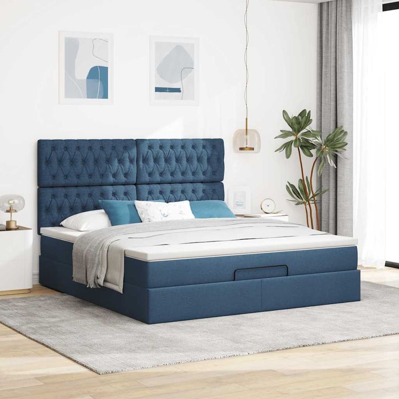 Casa si Gradina - Mobilier - Paturi si accesorii - Paturi - Cadru de pat otoman cu saltea tesatura albastra 160x200cm - Infinity.ro