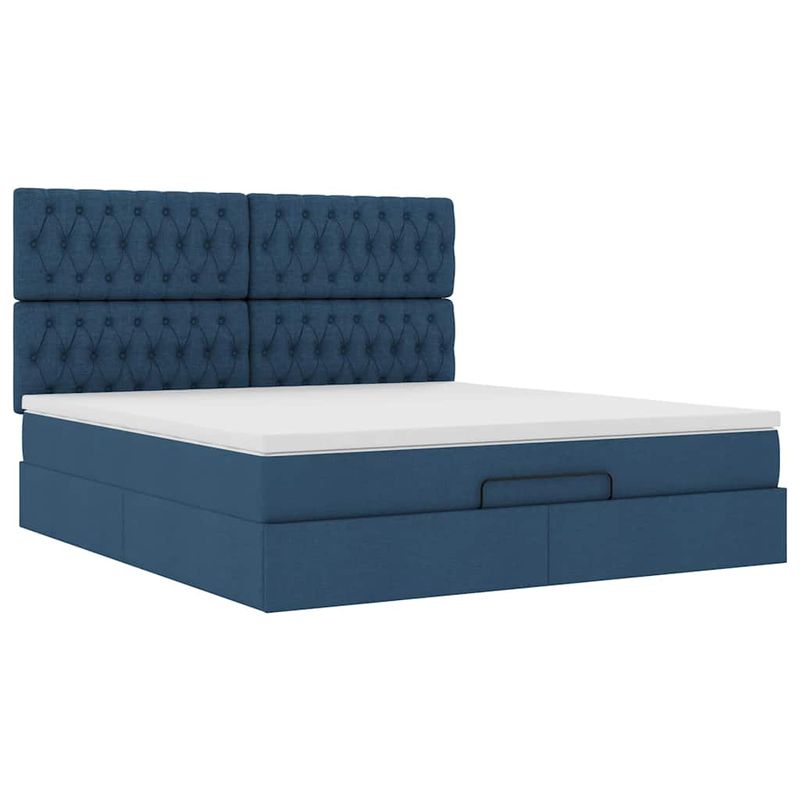 Casa si Gradina - Mobilier - Paturi si accesorii - Paturi - Cadru de pat otoman cu saltea tesatura albastra 160x200cm - Infinity.ro