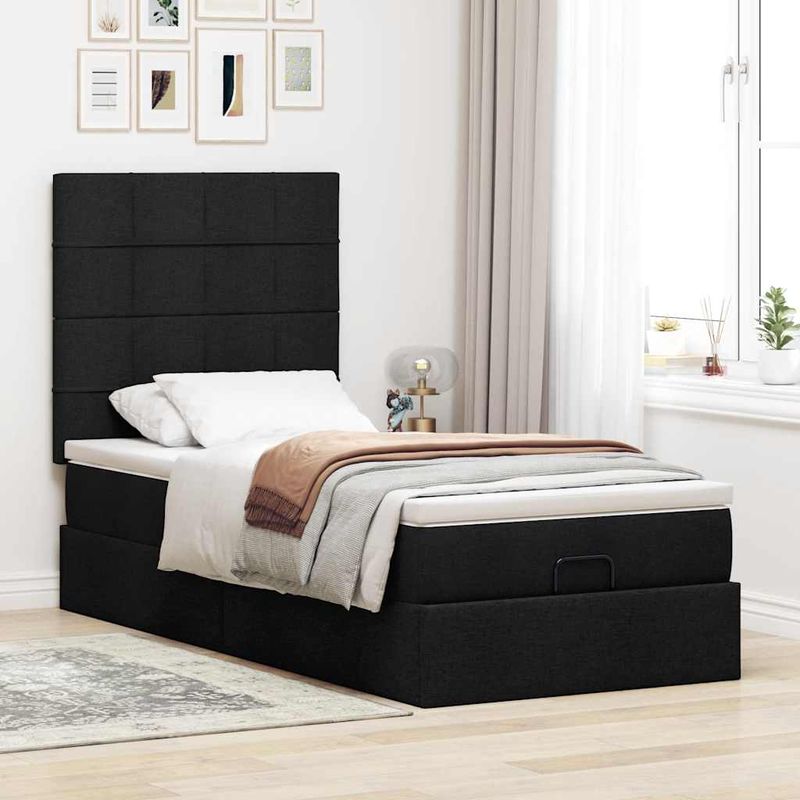 Casa si Gradina - Mobilier - Paturi si accesorii - Paturi - Cadru de pat otoman cu saltea tesatura neagra 90x190cm - Infinity.ro