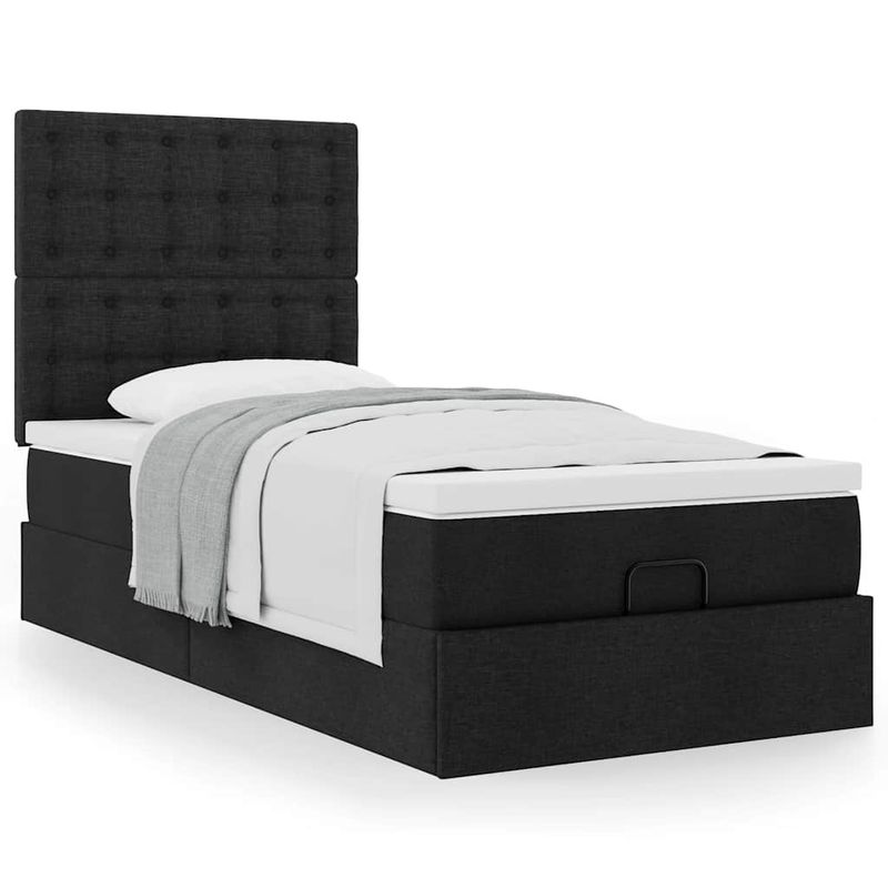 Casa si Gradina - Mobilier - Paturi si accesorii - Paturi - Cadru de pat otoman cu saltea tesatura neagra 100x200cm - Infinity.ro