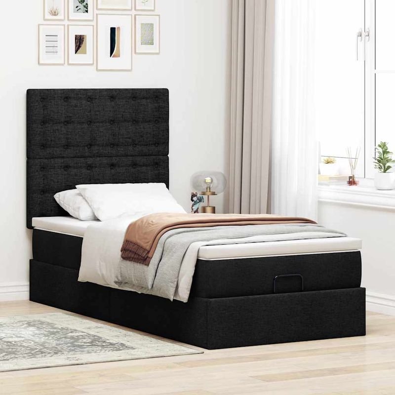 Casa si Gradina - Mobilier - Paturi si accesorii - Paturi - Cadru de pat otoman cu saltea tesatura neagra 100x200cm - Infinity.ro