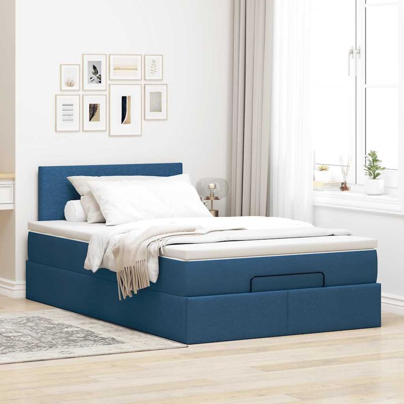 Casa si Gradina - Mobilier - Paturi si accesorii - Paturi - Cadru de pat otoman cu saltea 120x190 cm tesatura albastra - Infinity.ro