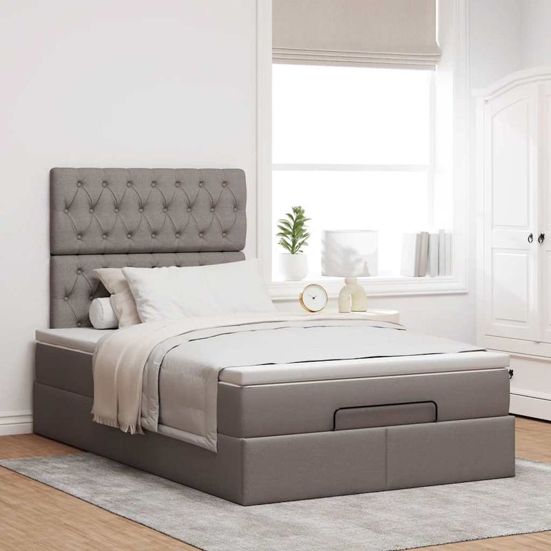 Casa si Gradina - Mobilier - Paturi si accesorii - Paturi - Cadru de pat otoman cu saltea Taupe 120x190 cm Material - Infinity.ro