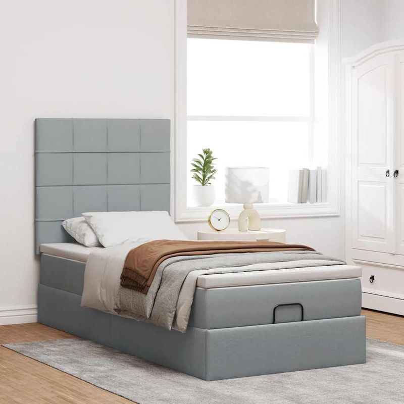 Casa si Gradina - Mobilier - Paturi si accesorii - Paturi - Cadru de pat otoman cu saltea tesatura gri deschis 80x200cm - Infinity.ro