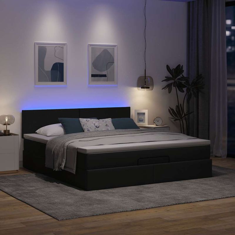 Casa si Gradina - Mobilier - Paturi si accesorii - Paturi - Cadru pat otoman cu saltea tesatura gri inchis 160x200 cm - Infinity.ro