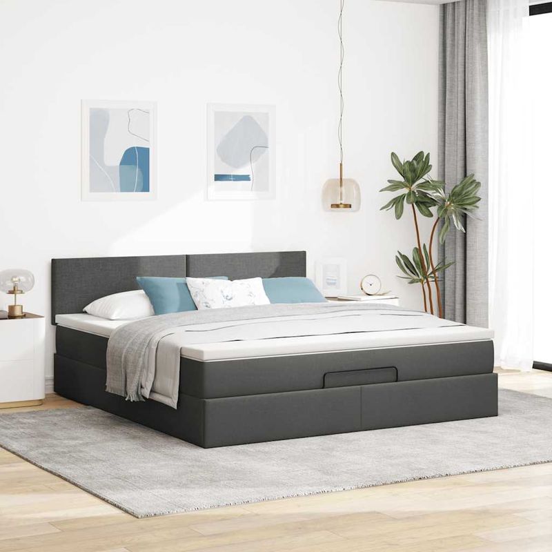 Casa si Gradina - Mobilier - Paturi si accesorii - Paturi - Cadru pat otoman cu saltea tesatura gri inchis 160x200 cm - Infinity.ro