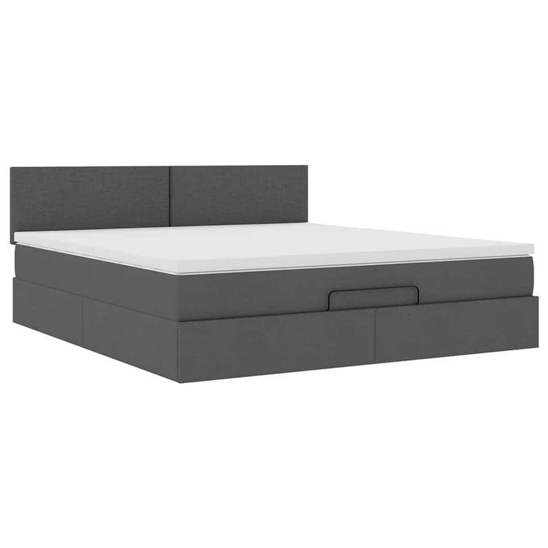 Casa si Gradina - Mobilier - Paturi si accesorii - Paturi - Cadru pat otoman cu saltea tesatura gri inchis 160x200 cm - Infinity.ro