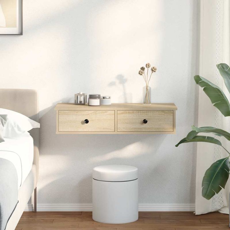 Casa si Gradina - Mobilier - Biblioteci si rafturi - Rafturi - Raft de perete cu sertare Stejar Sonoma lemn prelucrat, mărime 80x34x17 cm - Infinity.ro