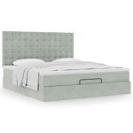 Casa si Gradina - Mobilier - Paturi si accesorii - Paturi - Cadru de pat otoman cu saltele Gri deschis 160x200cm catifea - Infinity.ro