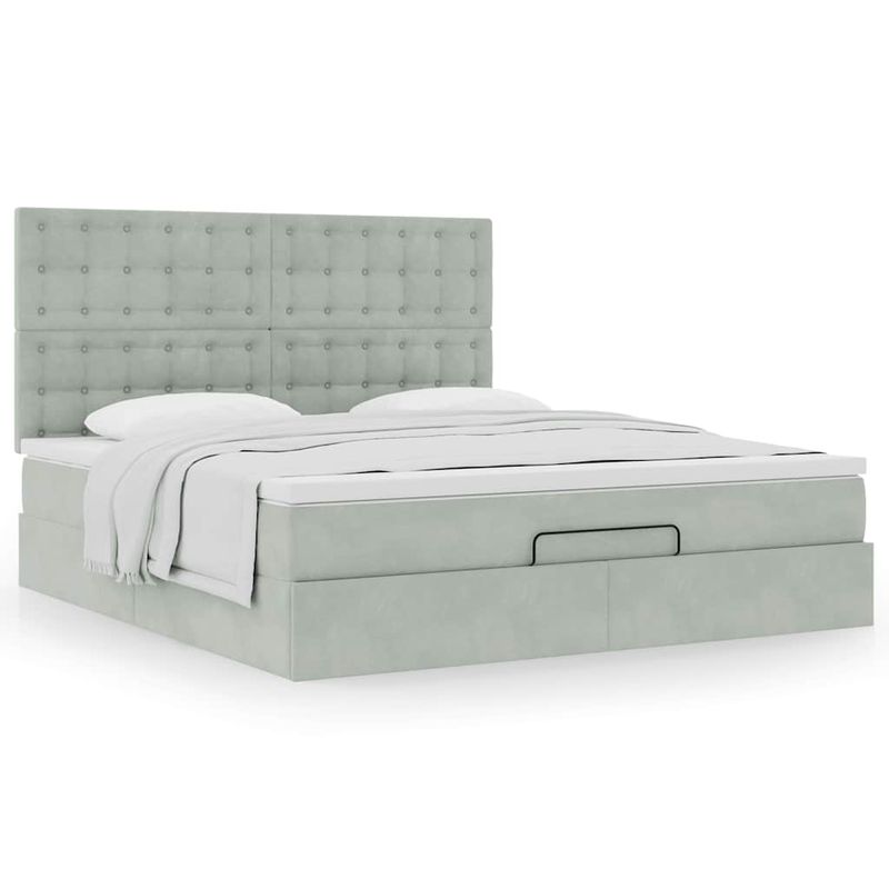 Casa si Gradina - Mobilier - Paturi si accesorii - Paturi - Cadru de pat otoman cu saltele Gri deschis 160x200cm catifea - Infinity.ro
