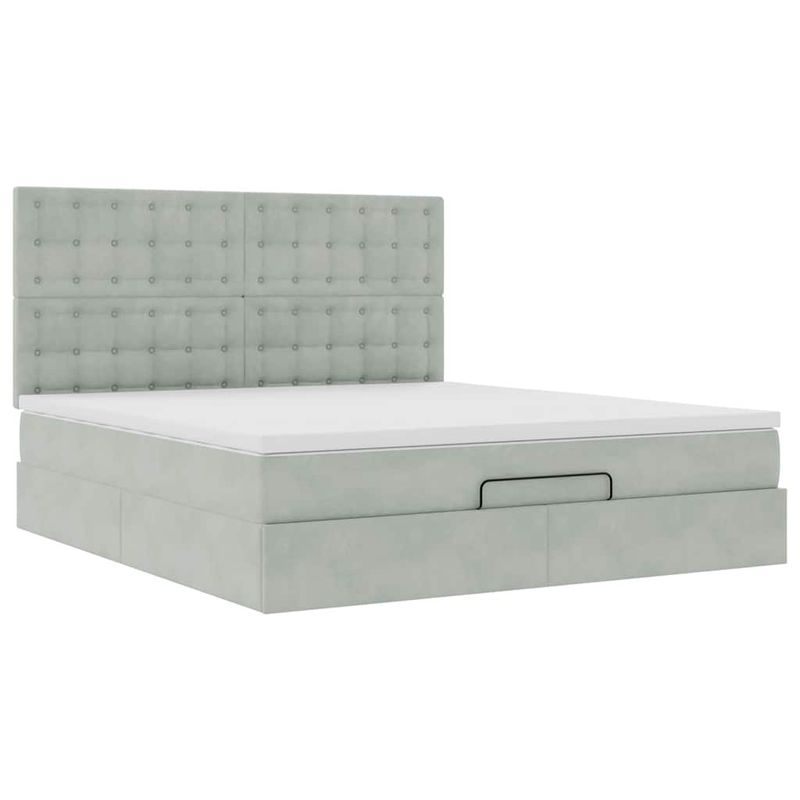 Casa si Gradina - Mobilier - Paturi si accesorii - Paturi - Cadru de pat otoman cu saltele Gri deschis 160x200cm catifea - Infinity.ro