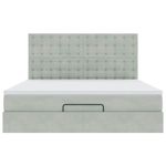Casa si Gradina - Mobilier - Paturi si accesorii - Paturi - Cadru de pat otoman cu saltele Gri deschis 160x200cm catifea - Infinity.ro