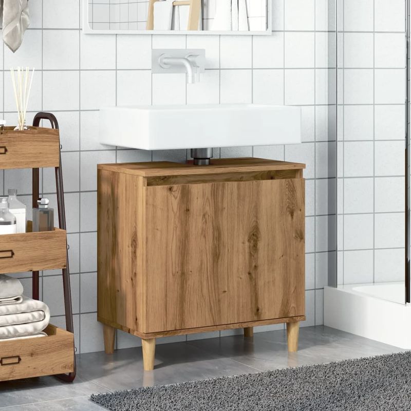 Casa si Gradina - Mobilier - Mobilier baie - Comode baie - Dulap de chiuveta, stejar artizanal, 58x33x60 cm lemn prelucrat - Infinity.ro