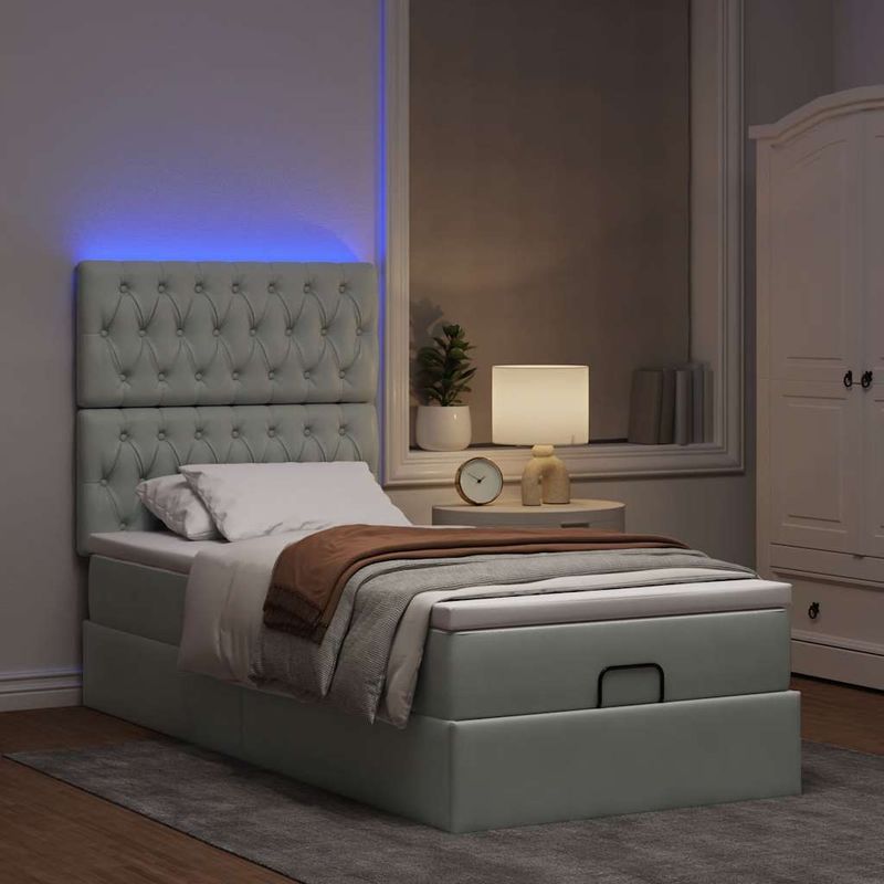 Casa si Gradina - Mobilier - Paturi si accesorii - Paturi - Cadru de pat otoman cu saltele Gri deschis 100x200cm catifea - Infinity.ro