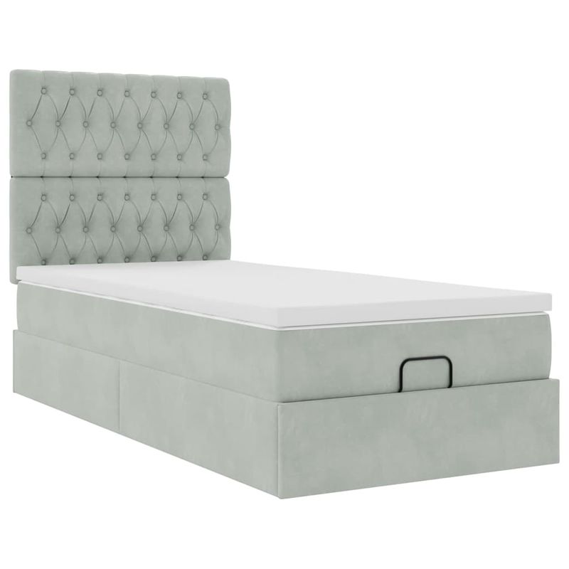 Casa si Gradina - Mobilier - Paturi si accesorii - Paturi - Cadru de pat otoman cu saltele Gri deschis 100x200cm catifea - Infinity.ro