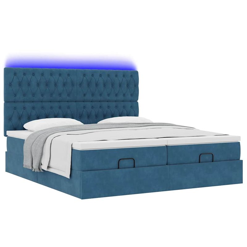 Casa si Gradina - Mobilier - Paturi si accesorii - Paturi - Cadru pat otoman cu saltele Albastru inchis 160x200cm catifea - Infinity.ro