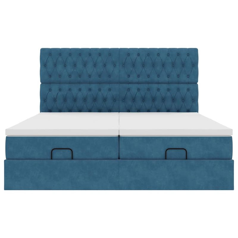 Casa si Gradina - Mobilier - Paturi si accesorii - Paturi - Cadru pat otoman cu saltele Albastru inchis 160x200cm catifea - Infinity.ro