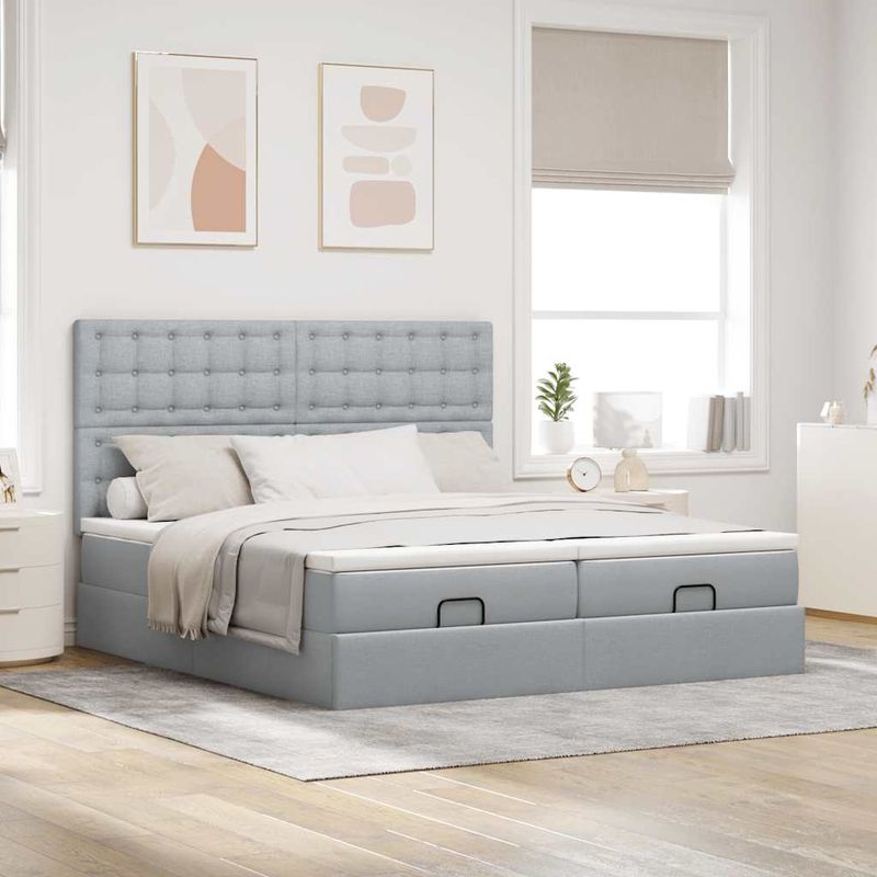 Casa si Gradina - Mobilier - Paturi si accesorii - Paturi - Cadru de pat otoman cu saltele Gri deschis 180x200cm Material - Infinity.ro