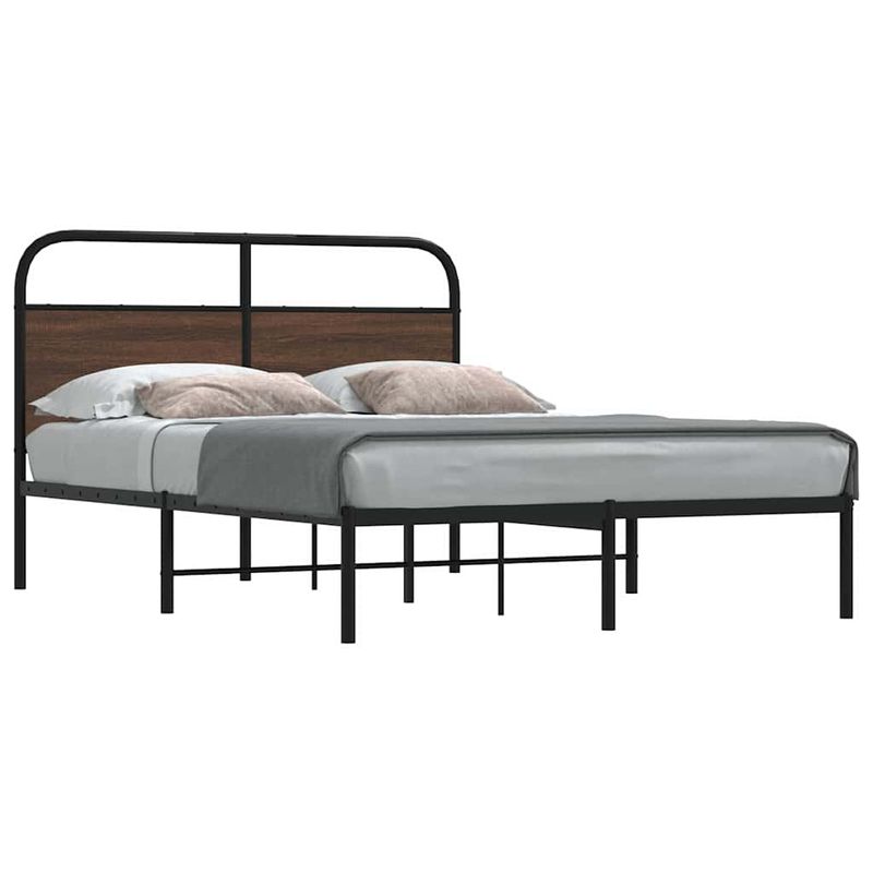 Casa si Gradina - Mobilier - Paturi si accesorii - Paturi - Cadru pat fara saltea stejar maro, 135x190 cm, lemn prelucrat, model cu tăblie - Infinity.ro