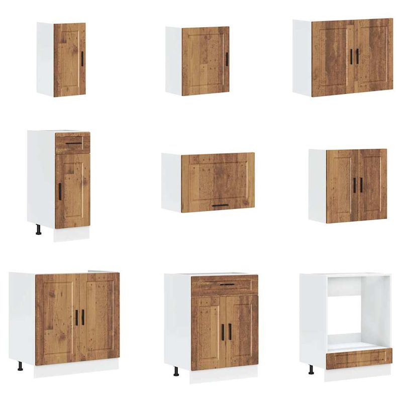 Casa si Gradina - Mobilier - Comode si corpuri - Corpuri bucatarie - Set de dulapuri de bucatarie 14 piese „Porto” Lemn vechi lemn - Infinity.ro