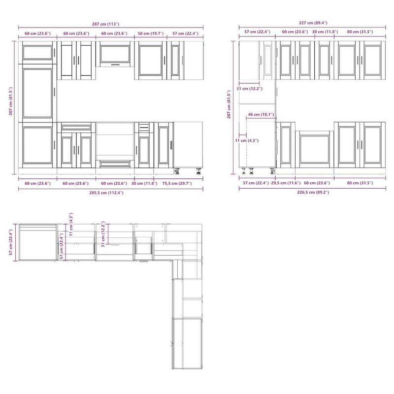 Casa si Gradina - Mobilier - Comode si corpuri - Corpuri bucatarie - Set de dulapuri de bucatarie 14 piese „Porto” Lemn vechi lemn - Infinity.ro