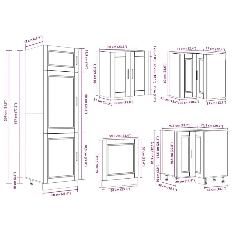Casa si Gradina - Mobilier - Comode si corpuri - Corpuri bucatarie - Set de dulapuri de bucatarie 14 piese „Porto” Lemn vechi lemn - Infinity.ro