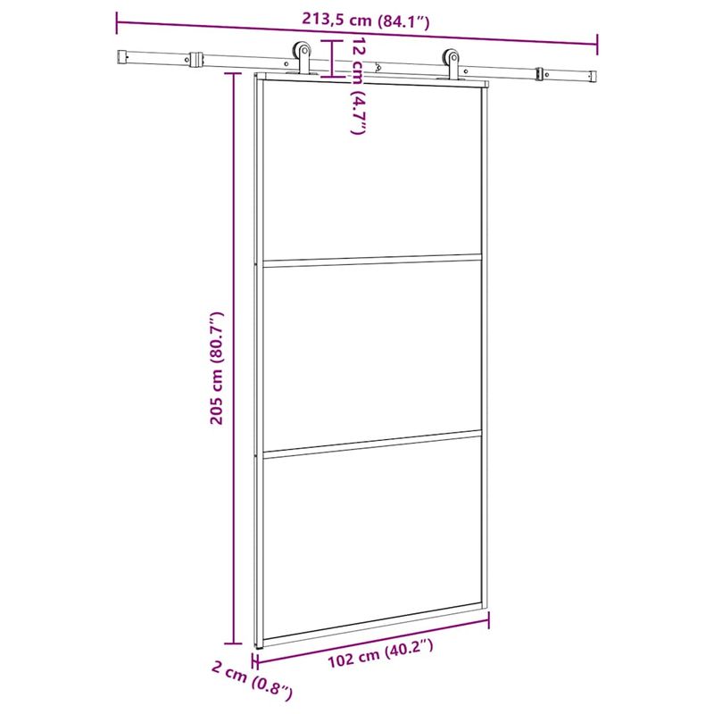 Casa si Gradina - Constructii - Usi interior, exterior si garaj - Usi interior - Usa glisanta cu set feronerie 102x205 cm ESG sticla și aluminiu, model 2 bare orizontale - Infinity.ro