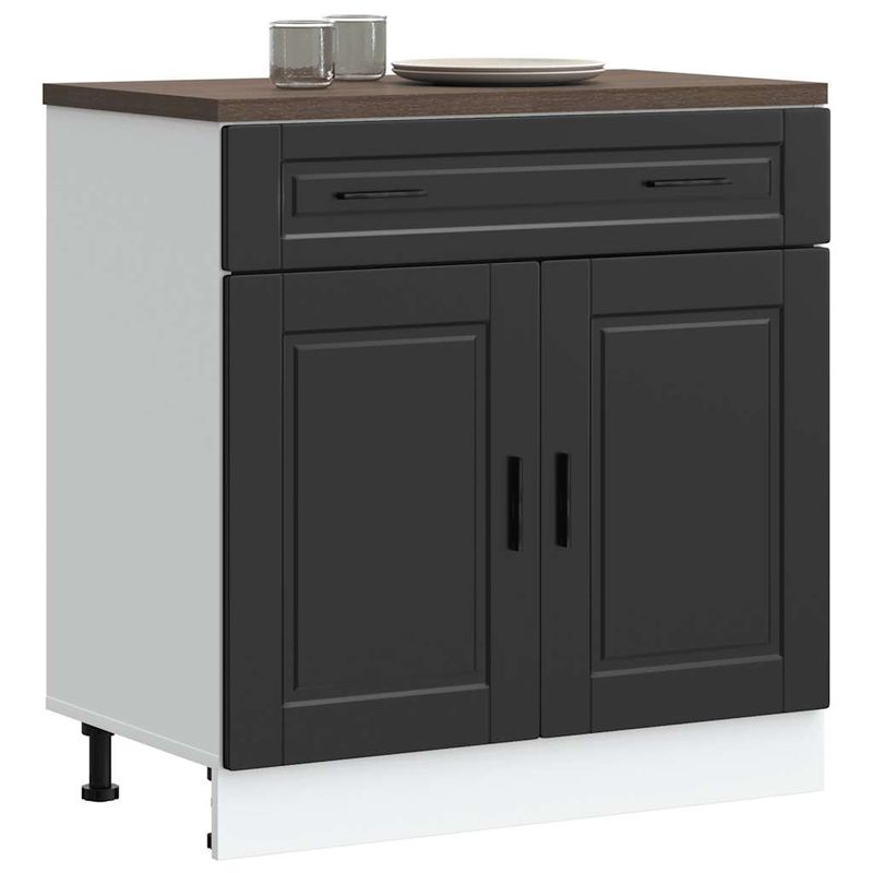Casa si Gradina - Mobilier - Comode si corpuri - Corpuri bucatarie - Dulap de baza de bucatarie „Porto” din lemn negru prelucrat, model 1x dulap inferior (2 uși 2 sertare), mărime 80x46x81.5 cm - Infinity.ro