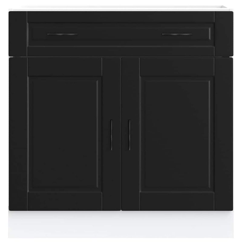 Casa si Gradina - Mobilier - Comode si corpuri - Corpuri bucatarie - Dulap de baza de bucatarie „Porto” din lemn negru prelucrat, model 1x dulap inferior (2 uși 2 sertare), mărime 80x46x81.5 cm - Infinity.ro