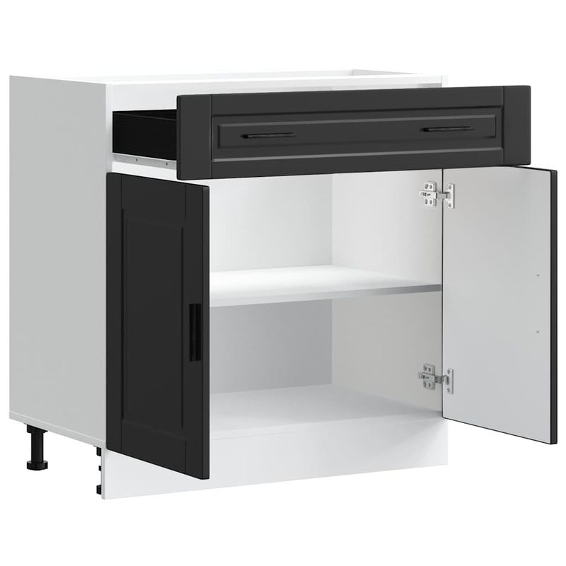 Casa si Gradina - Mobilier - Comode si corpuri - Corpuri bucatarie - Dulap de baza de bucatarie „Porto” din lemn negru prelucrat, model 1x dulap inferior (2 uși 2 sertare), mărime 80x46x81.5 cm - Infinity.ro