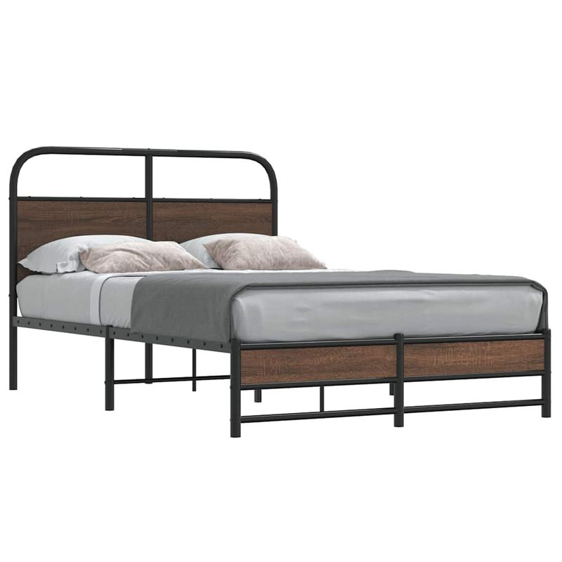 Casa si Gradina - Mobilier - Paturi si accesorii - Paturi - Cadru pat fara saltea stejar maro, 120x200 cm, lemn prelucrat, model cu tăblie de cap și tăblie de picioare joasă dublă - Infinity.ro