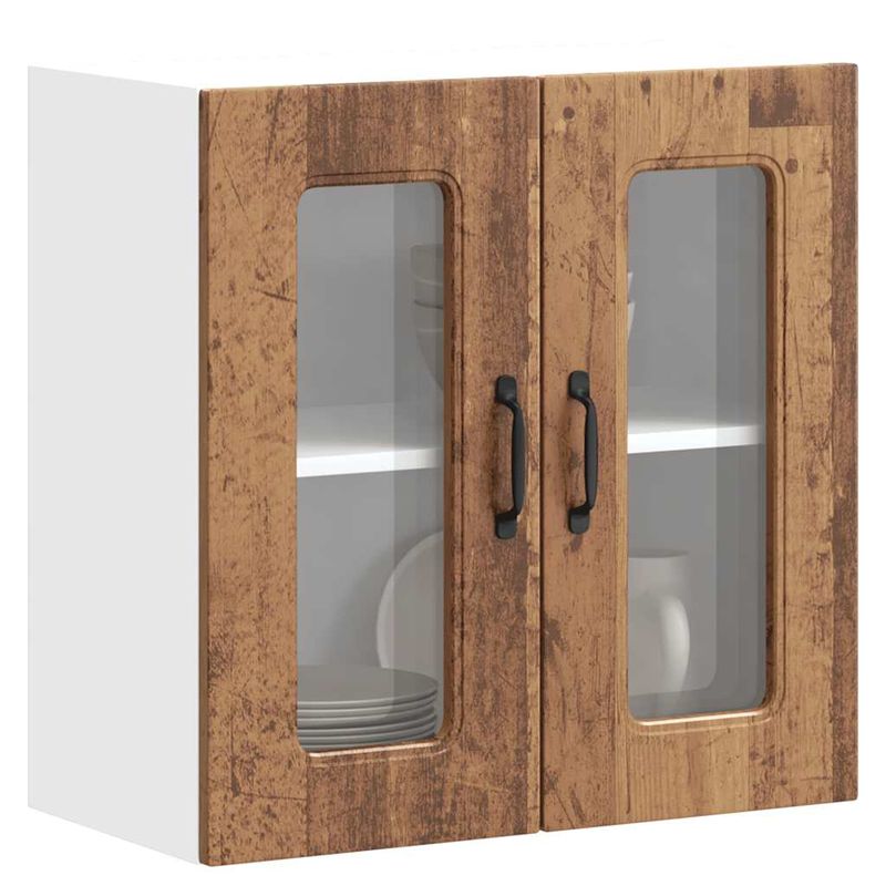 Casa si Gradina - Mobilier - Comode si corpuri - Corpuri bucatarie - Dulap bucatarie cu usa sticla Kalmar Lemn vechi lemn prelucrat, model 1x dulap de perete din sticlă (2 uși), mărime 60x31x60 cm - Infinity.ro
