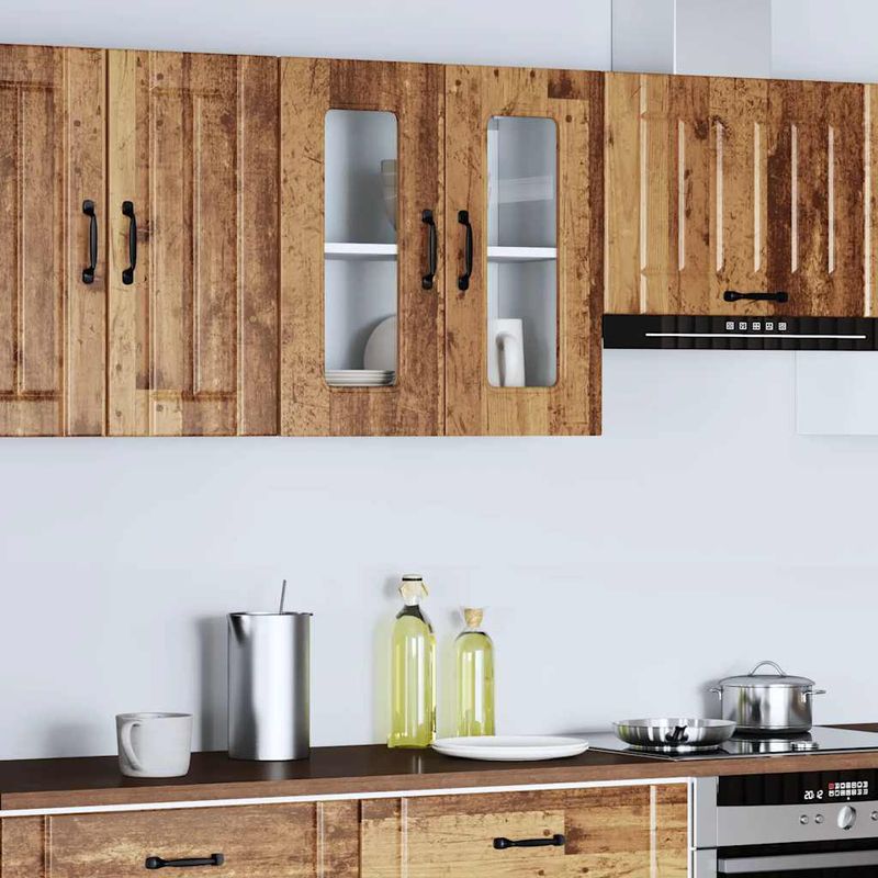 Casa si Gradina - Mobilier - Comode si corpuri - Corpuri bucatarie - Dulap bucatarie cu usa sticla Kalmar Lemn vechi lemn prelucrat, model 1x dulap de perete din sticlă (2 uși), mărime 60x31x60 cm - Infinity.ro