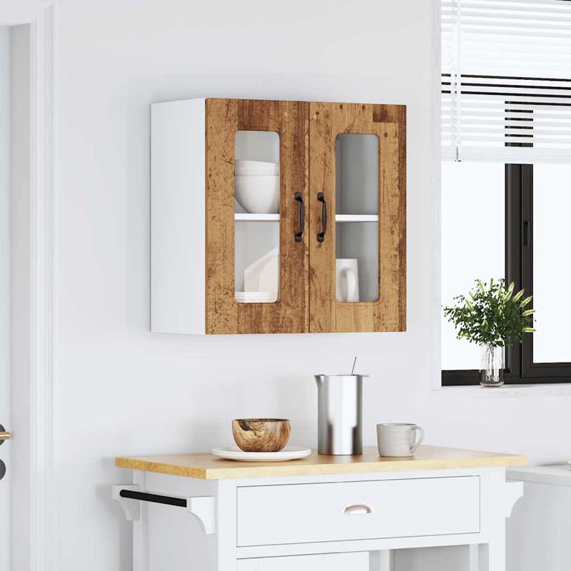 Casa si Gradina - Mobilier - Comode si corpuri - Corpuri bucatarie - Dulap bucatarie cu usa sticla Kalmar Lemn vechi lemn prelucrat, model 1x dulap de perete din sticlă (2 uși), mărime 60x31x60 cm - Infinity.ro