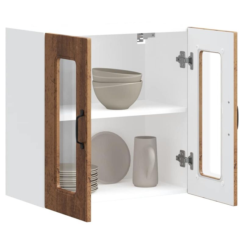 Casa si Gradina - Mobilier - Comode si corpuri - Corpuri bucatarie - Dulap bucatarie cu usa sticla Kalmar Lemn vechi lemn prelucrat, model 1x dulap de perete din sticlă (2 uși), mărime 60x31x60 cm - Infinity.ro