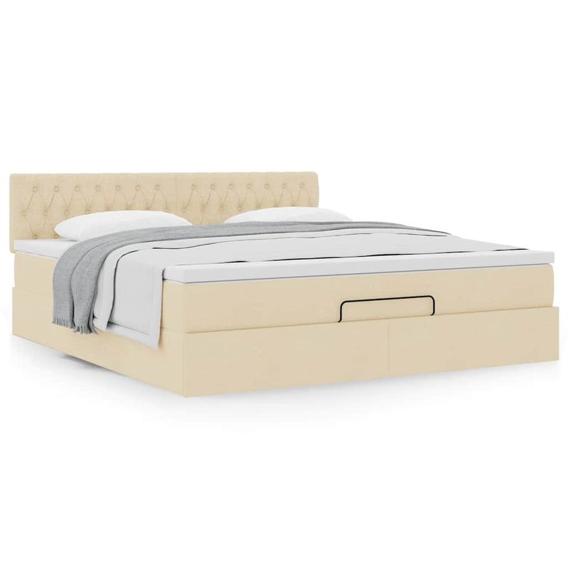 Casa si Gradina - Mobilier - Paturi si accesorii - Paturi - Cadru de pat otoman cu saltea crem 160x200cm stofa - Infinity.ro