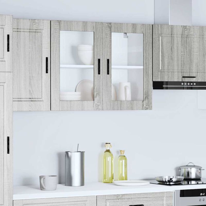 Casa si Gradina - Mobilier - Comode si corpuri - Corpuri bucatarie - Dulap de bucatarie cu usa din sticla „Porto” gri Sonoma, mărime 80x31x60 cm, model 1x dulap de perete din sticlă (2 uși) - Infinity.ro