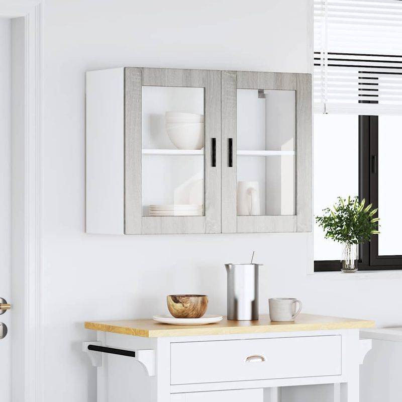 Casa si Gradina - Mobilier - Comode si corpuri - Corpuri bucatarie - Dulap de bucatarie cu usa din sticla „Porto” gri Sonoma, mărime 80x31x60 cm, model 1x dulap de perete din sticlă (2 uși) - Infinity.ro