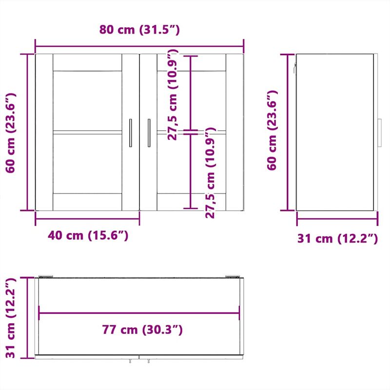 Casa si Gradina - Mobilier - Comode si corpuri - Corpuri bucatarie - Dulap de bucatarie cu usa din sticla „Porto” gri Sonoma, mărime 80x31x60 cm, model 1x dulap de perete din sticlă (2 uși) - Infinity.ro