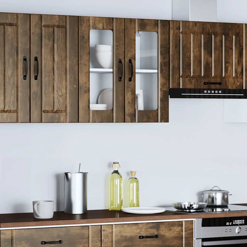 Casa si Gradina - Mobilier - Comode si corpuri - Corpuri bucatarie - Dulap de bucatarie cu usa din sticla "Lucca" stejar afumat, mărime 60x31x60 cm - Infinity.ro